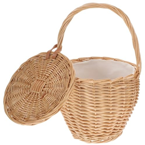 SOLUSTRE Bolso Tejida a Mano de Mimbre Estilo Bohemio, Bolso de Mano Portátil para Viaje y Almuerzo, Color Aleatorio, Cesta Decorativa Ecológica Resistente para Uso Diario