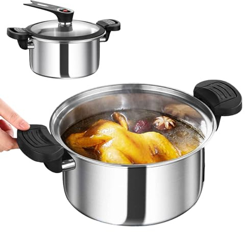 304 Stainless Steel Pressure Cooker - Fast Boiling Steaming Stewing, 3.5L And 5L Capacity Profile, 24x11.5cm Dimensions + Secure Locking Lid, Heavy Duty Multi Pot - For Kitchens & Homes
