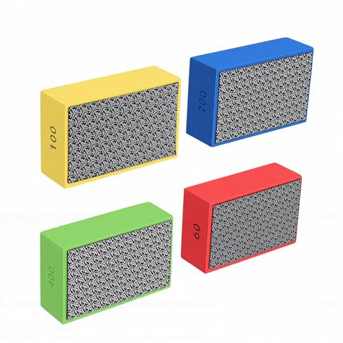 SIXRUN Tampons de Polissage à la Main en Diamant, Blocs de Ponçage à la Main avec Support en éponge, 4 Pièces 60 100 200 400, Utilisation Sèche et Humide pour Verre, Bois, Céramique, Marbre, Carrelage