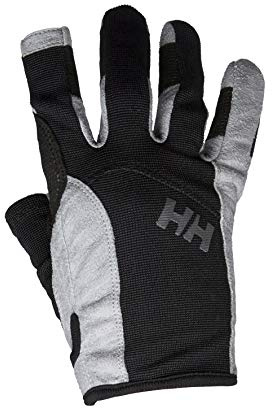 Helly Hansen Sailing Glove Long Unisex Durable Grip Sailing Gloves Reinforced Leather Marine Rope Handling, 990 Black - Small