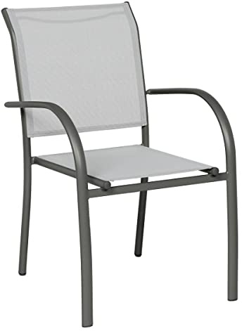 Hespéride - Silla de jardín apilable Piazza, Color Guijarro y Grafito, Resistente a la corrosión, Ligera, fácil de Guardar, mobiliario de Exterior para terraza y balcón