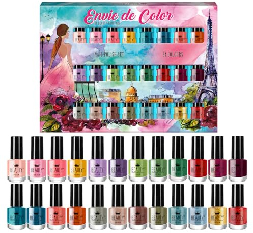 Envie De Color Nagellacksset – Komplett Kollektion med 24 Färger i en Konstnärlig Paris-London-låda – Brittiskt Märke (Set A)