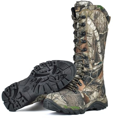 R RUNFUN Men's 16 Snakeproof Hunting Boots Waterproof Side-Zip Mud Boots with Steel Shank, Non-slip Camo Boot for Outdoor Work(RF2010-16GN, Size10)