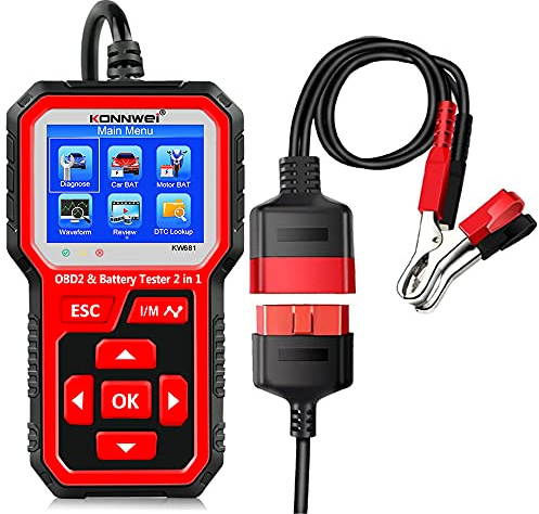 KONNWEI KW681 OBD2 Scanner 6V 12V Car Battery Tester, 2 in 1 Car Diagnostic Scanner Automotive Battery Alternator Load Tester Check Engine Code Reader Scan Tool