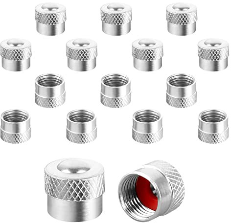 Anruyi 16 PCS Metal Valve Caps with Rubber Ring - Seal Tyre Valve Covers for Car, Motorcycle, Bicycle, Scooter, Silver