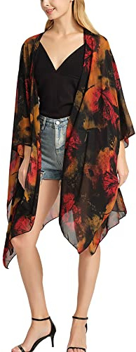 CuteSwan Women's Floral Print Chiffon Kimono Cardigan Loose Cover Up Casual Long Boho Sheer Cardigans