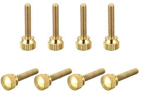 sourcing map 8Pcs Knurled Thumb Screws, M4x25mm Brass Shoulder Bolts Stepped Grip Knobs Fasteners for PC, Electronic, Mechanical
