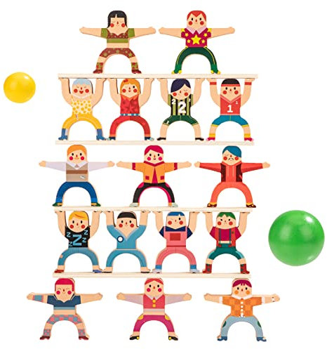 Wisplye Juegos de Apilamiento de Madera, Bloques de Equilibrio Juguete, Juguetes Educativos Montessori para 3 4 5 6 años de Edad Niños Niñas Bebés Adultos, 16 Piezas de Hercules