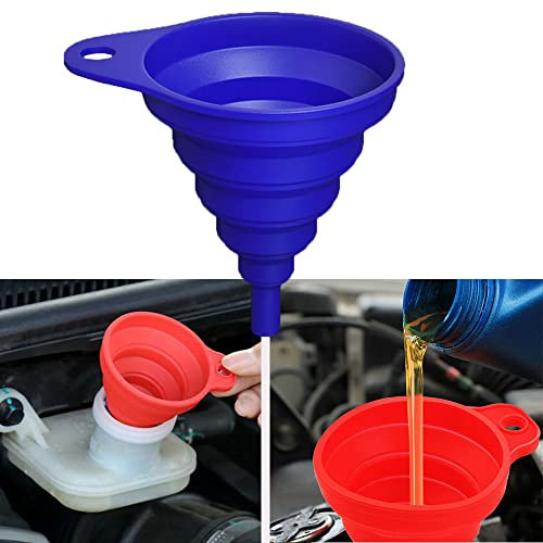 Universal Pliable Entonnoir pour Huile Gaz Voitures Moteur à Essence Peinture, Silicone Extension Filtre d'entonnoir Suspendu pour DUKE 125 390 MT-07 MT-09 Ninja Z900 Z750 Z1000 Suzuki SuperMoto-Bleu