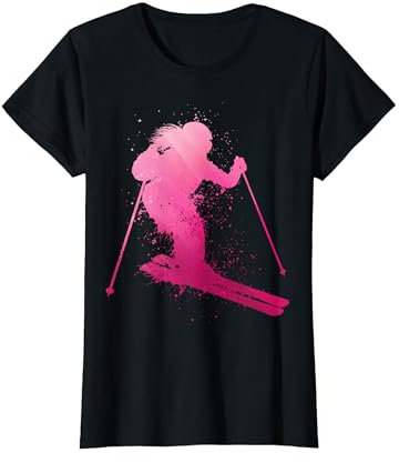 Skilfahrerin Splash Ski Mädchen Frauen Skihelm Skifahren T-Shirt