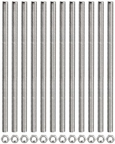 QUARKZMAN 12 Pcs M5 x 200mm Entièrement Fileté Tige avec 12 Pcs Hex Écrous, 0,8 mm Filetage Pas 304 Inox Acier Droite Main Fileté Tiges Barre Goujons