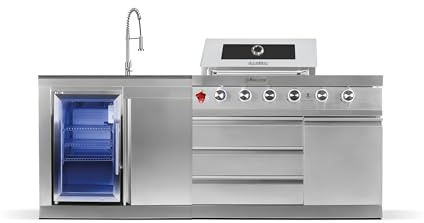 GORILLER® SG213 - Cucina per esterni, in acciaio inox/argento, con girarrosto e parapioggia