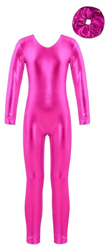 MSemis Body Pattinaggio Artistico Bambina Lucido Maniche Lunghe Tuta Intera da Ginnastica Artistica Body da Balletto Danza Classica Moderna Abito Sportivo Intero Tutine Rosa 7-8 anni