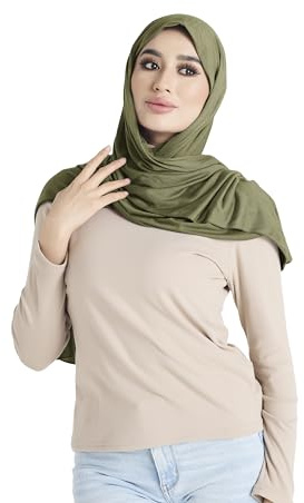 Xirhoot Premium Jersey Hijab Scarf for Women - Muslim Head Scarf Breathable Hajib (Olive)