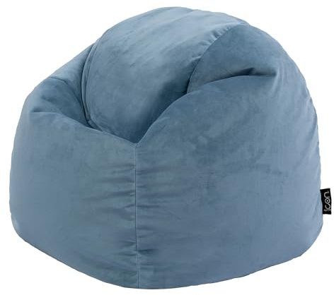icon Kingston Kids Bean Bag, Mineral Blue, Velvet Bean Bag Chair with Filling Included for Girls and Boys, Childs Chair, Beanbags for Children, Playroom Décor, Bedroom Accessories