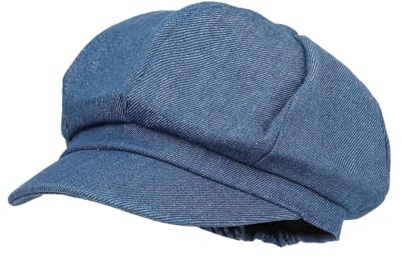 ILUFAM Women’s Denim Newsboy Cap Visor Beret Hat Cabbie Cap (US, Alpha, One Size, Dark Blue)