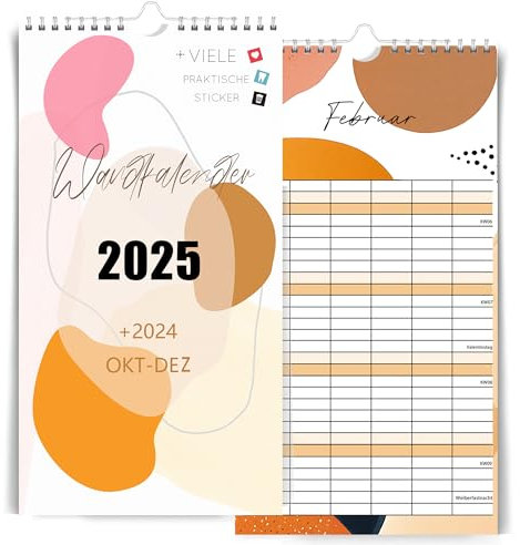 DMHSGIFT Familienkalender 2025 Wandkalender 5 Spalten,Okt-Dez 2024 Familienplaner und 2025 Kalender 23x43cm,Wandplaner 2025 mit Sticker,Urlaubstage,Schulferien