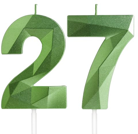 Yiran 27th Birthday Candles, Green Number 27 Candle for Cake, Happy Birthday Candles, Green Cake Topper Decorations for Birthday Party Baby Shower Wedding Anniversary