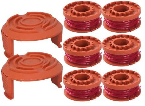 Carretes de recambio compatibles con Worx WG180 WG163 WG175 hilo de corte Ø1.65 mm 3 metros 6 carretes y 2 tapa para cortadora de césped y recortadora de línea