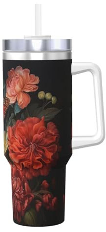 Borraccia termica a doppia parete in acciaio inox, con manico e coperchio con cannuccia