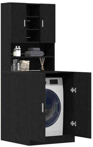 vidaXL Armadio per Lavatrice 2 PCS Rovere Nero 70,5 x 71,5 x 181,5 cm, Soggiorno, Mobile Utility Moderno, unità compatta per Biancheria, Organizer Funzionale, Decorazioni Resistenti