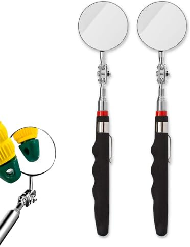 2 Pezzi specchietto telescopico ispezione con Manico Estensibile 24.5-72cm Specchio Rotondo Rotazione 360° utensile per Meccanico Officina Auto casa Controllo Dettagli Difficili
