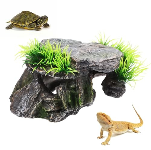 Abri pour Tortue Terrasse,Trou de Tortue,Cachette Reptile,Tortue Plate-Forme Basking,Reptile Caves,Decoration Aquarium en Résine,Habitat Décoration,pour Reptile/Amphibien