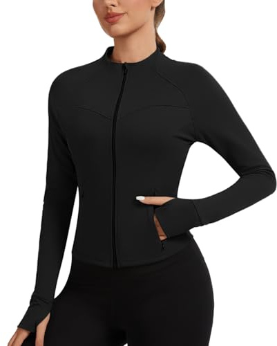 AMZSPORT Felpa Sportiva Donna con Zip Giacca Running per Palestra Fitness Running, Nero S