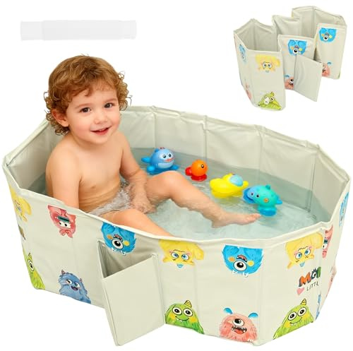 Bañera plegable para niños, bañera portátil multifuncional, bañera para niños de 0 a 8 años, diseño integrado con orificio de drenaje (monstruo)