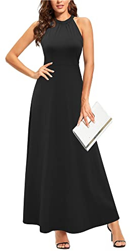 STYLEWORD Vestido Largo con Hombros Descubiertos y sin Mangas con Estampado Floral para Mujer Vestido Largo Elegante con Cuello Halter