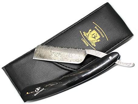 Classic Vintage Shaving Razors for Men New - Genuine Buffalo Horn Handle - Straight Cut Throat Shaving Razor - Damascus Steel - Beard Trimmer Razor - Wet Shaving Black - Storage Case
