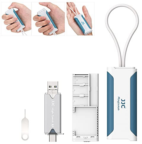 JJC Travel Memory Card Case Set with USB 3.0 Card Reader & Card Removal Tool in Slot for SD x 1 + TF/MSD x 2 + Nano SIM x 1, SD Card Holder Carrying Storage Box