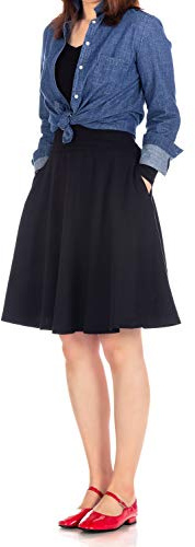 Dani's Choice High-Waisted Cotton Blend Skirt with Pockets - Knee Length A-line Flare for Business and Casual Wear (M, Black)