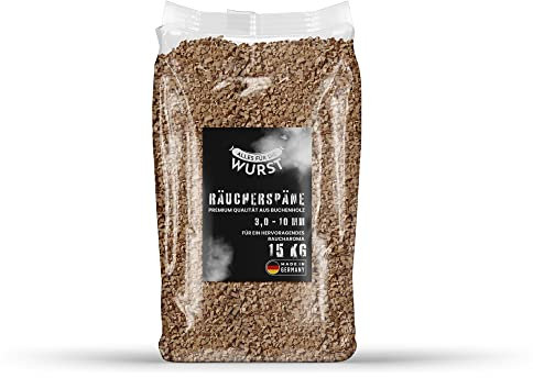 Todo para la salchicha – Haya ahumada, madera de haya natural, varios granos disponibles, harina para ahumar, chips para un resultado perfecto (3,0-10,0 mm – 15 kg saco)