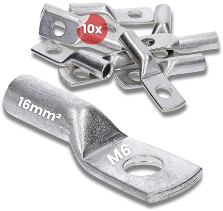 Kalitec 10x Presskabelsko 16 mm² M6 - Ringkabelsko enligt DIN 46235 | Rörkabelsko i förtennad koppar, för elinstallation i bil, båt och hemmet, korrosionsbeständig, Made in Germany
