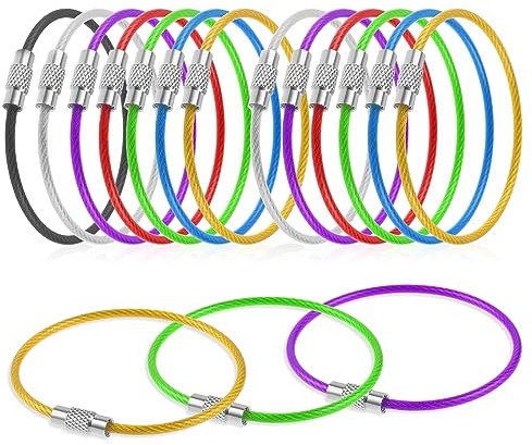 DIVINA VITAE 21 Pcs Wire Keychain Cable Stainless Steel Cable Key Ring 2mm 6 Inch Wire Key Ring for Luggage Tags Students, Office, Home, Outdoor Travel (Multicolor)