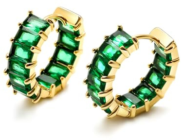 MESOVOR Orecchini a Cerchio da Donna con Zirconi Cubici, Orecchini Huggie a Cerchio in Zirconi Multicolore Placcati Oro 18 Carati Gioielli per Feste di Compleanno Estive (Verde)