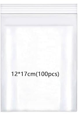 huruirui12 x 17 cm Bolsa de plástico transparente con cremallera de 100 piezas retráctiles, bolsas de plástico con cremallera, bolsas de plásticos, fuerte y resistente al almacenamiento hermético de