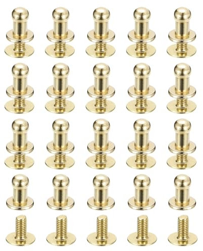 QUARKZMAN 4mm Clou à Tête Sphérique Avec Rivets à Visser, Lot de 20 Rivets à Tête Ronde Pour La Création de Sacs à Main, Ceintures en Cuir, Couleur Dorée Claire.