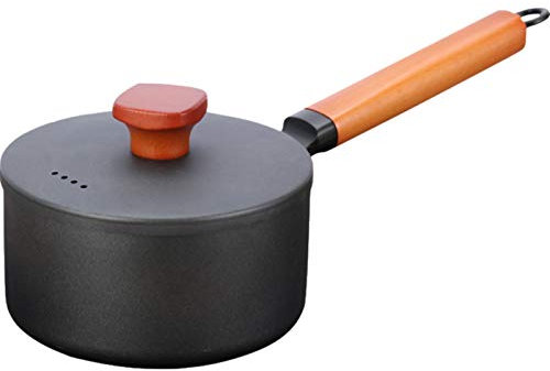 Lechero con tapa Lechero antiadherente Olla de hierro fundido con tapa y asa de haya Cocina a gas Olla pequeña versátil