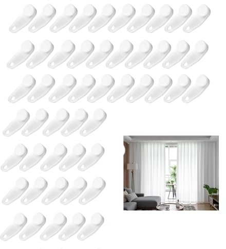 GYWHOOFT 50 ganchos para cortinas de plástico blanco, ganchos deslizantes de plástico, ganchos deslizantes a presión, fáciles de montar en rieles para cortinas de techo, resistentes