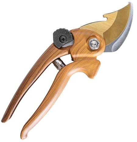 Gareschten 8.3 Garden Secateurs Heavy Duty, Bypass Pruners with Distinctive Safety Lock, Premium Titanium Coated SK5 Blade, Non-Slip Handles, Clean Cut Pruning Shears, Garden Tool (Brown)