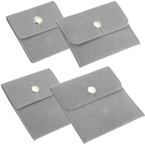 PATIKIL Set di Sacchetti per Gioielli, 4 Misure Sacchetti in Velluto con Bottone a Pressione Borsa Portatile per Orecchini Braccialetti Collane Anelli Orologi, Grigio