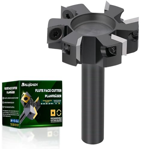 BALUGAEA Planfräs för överfräsar med 12 mm skaft – 50,8 mm skärdiameter, med 6 utbytbara hårdmetallknivar 10,5 x 10,5 mm, träfräs för planfräsning, spårfräsning och kantfräsning