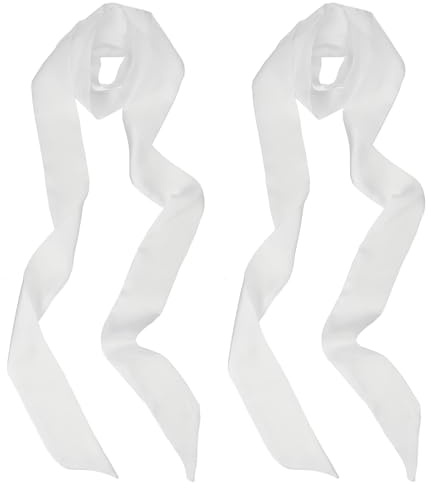 PATIKIL Sciarpa a Nastro Elegante, 2Pz Sciarpa Skinny a Tinta Unita Pura Lunga Foulard Seta Satinata Cinture Sash Capelli Sciarpe per Borse a Mano Nastro Cravatta per Donne, Bianco