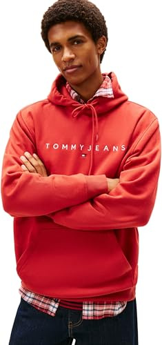 Tommy Jeans Sudadera Hombre Linear Logo con Capucha, Rojo (Terracotta Red), L