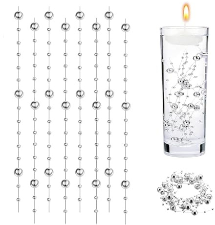 XJLyaya Ruban Perles de, 1,2m 24 Pcs Guirlande de Perles Artificielles, Ruban Avec Pearl, Chaîne Perle Avec Ligne Pêche, Convient Pour les Bougies Flottantes, Faites à la Main, Mariage (Argento)