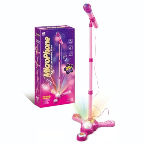 Kids Microphone And Stand, Kids Microphone and Stand Adjustable,Kids Karaoke Sing Musical Toy, Childrens Karaoke Machine With Adjustable Stand Lights For Girls Boys Party Pastime