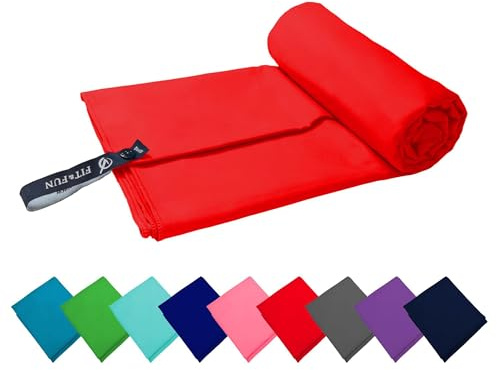 FIT&FUN Asciugamano in Microfibra Ultraleggero 39g, Telo Palestra, Sport, Viaggio e Mare, Ultra Assorbente e Antibatterico, Asciugatura Rapida, Standard 100 OEKO-TEX (Rosso vivo, 30x50 cm)