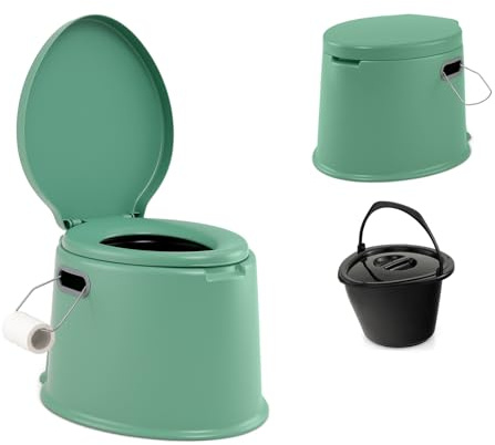 SOARS Toilette Portable 5L, 49 X 41 X 34 CM, avec Couvercle Anti-Odeurs, Seau Intérieur Amovible et Porte-Rouleau de Papier Toilette, Charge Maximale 200 KG, pour Camping, Voyage, Randonnée (Vert)